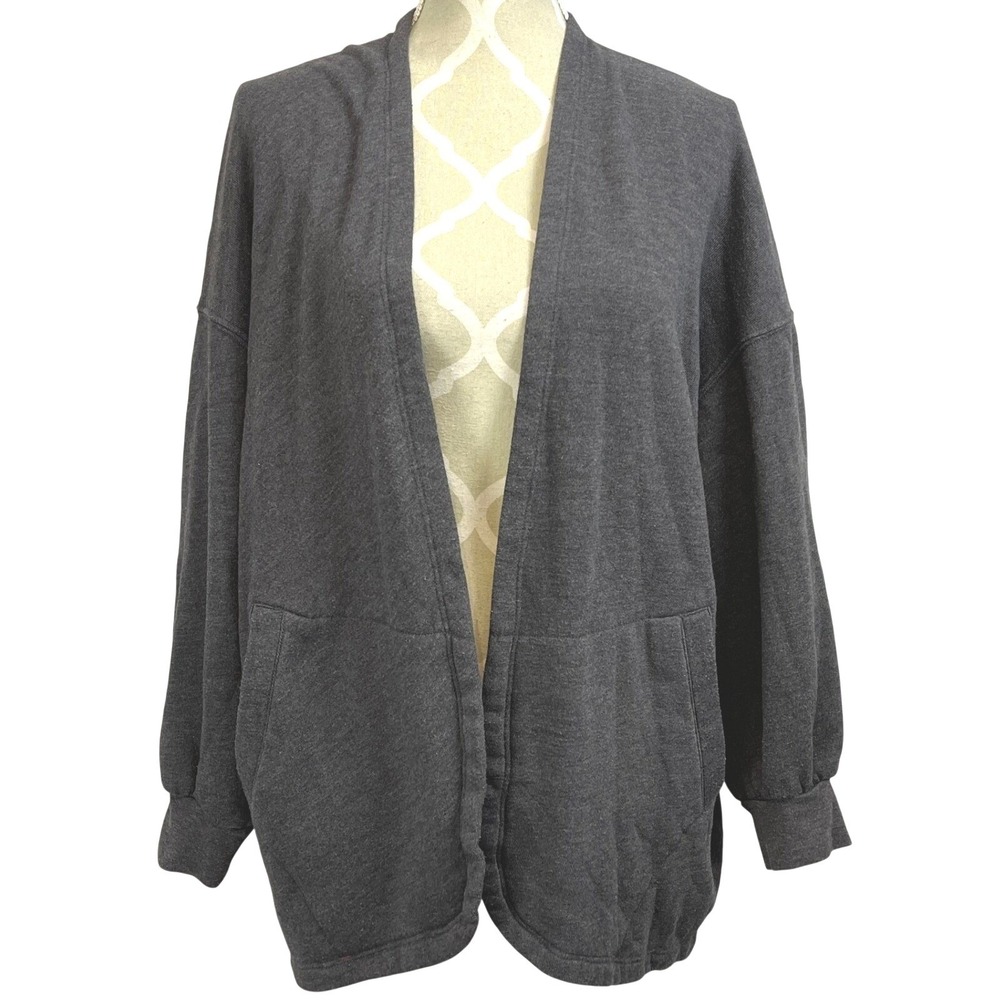 XIRENA Charcoal Gray Open Front Dani Cardigan Cotton Fleece Loose Fit Women M